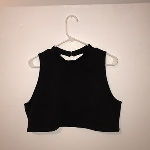 Black Mock Neck Sleeveless Crop